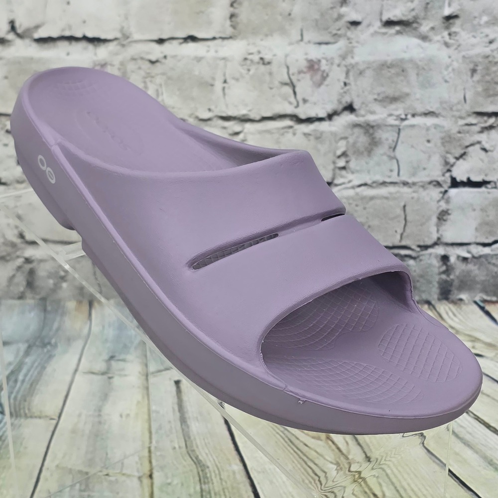 Oofos OOahh Slide Recovery Sandals Womens 11 Mens 9 Mauve Purple OOfoam Comfort